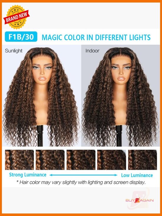 Deep Wave Balayage Glueless Lace Front Wig 7x5 HD Lace 200 Density 26 Inch main image 6